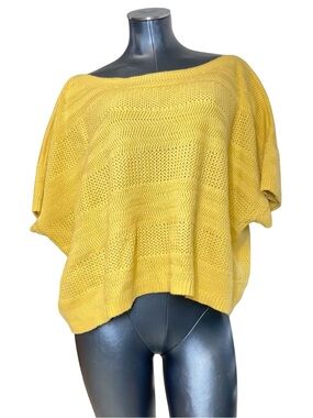 GAP Yellow Knit Sweater Womens XXL Oversized Boxy Short Sleeve Lightweight